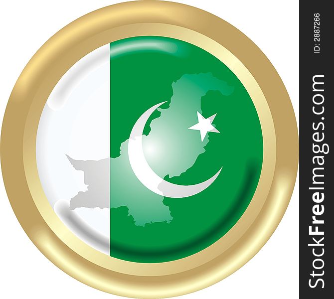 Art illustration: round gold medal with map and flag of pakistan