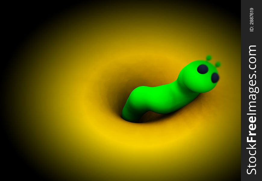 An image of a wiggly worm or maggot coming out of a yellow fruit.
