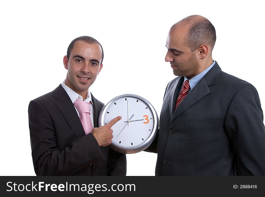 Two Business Men Holding Clock