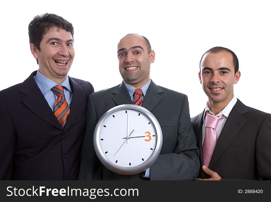 Three Business Men With Clock