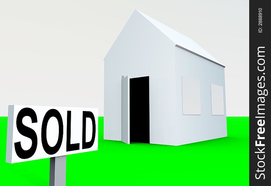 An image of a simple home with a sold sign next to it, a good image for housing concepts. An image of a simple home with a sold sign next to it, a good image for housing concepts.