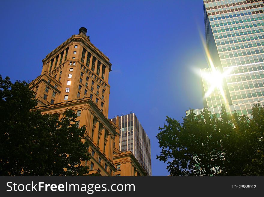 Historic building in Manhattan during evening sun light. Historic building in Manhattan during evening sun light