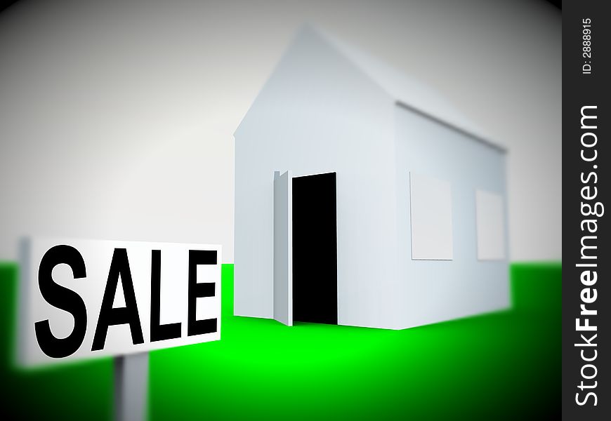 An image of a simple home with a sale sign next to it, a good image for housing concepts