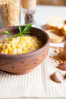 Meatless Pea Soup With Garlic And Breadcrumbs Royalty Free Stock Image Meatless Pea Soup With Garlic And Breadcrumbs Royalty Free Stock Image