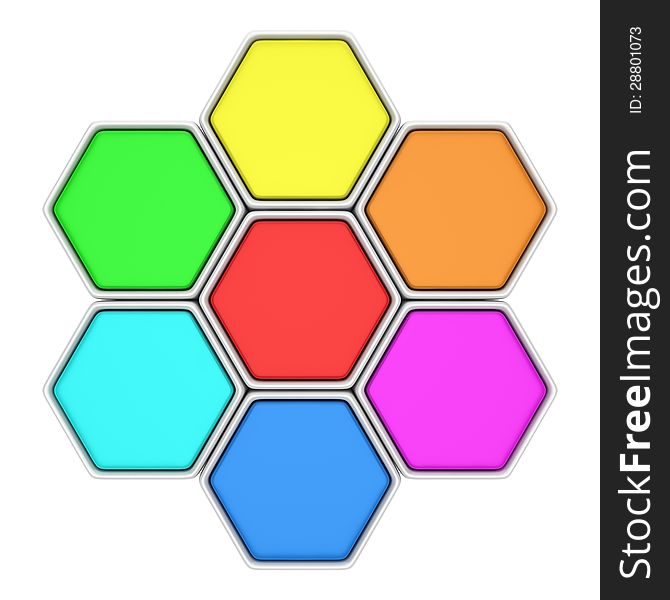 Group of six hexagons with copy space for text connected like a honeycomb. Group of six hexagons with copy space for text connected like a honeycomb
