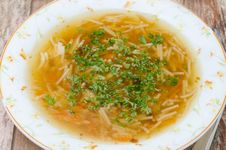 Chicken Soup With Noodles And Carrots Closeup Top View Stock Images Chicken Soup With Noodles And Carrots Closeup Top View Stock Images