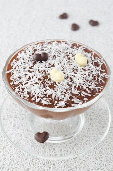 Chocolate Mousse With Chocolate Hearts Decorated With Coconut Royalty Free Stock Images
