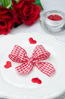 Festive Table Setting Valentine S Day, Hearts, Ribbon, Roses And Stock Photos Festive Table Setting Valentine S Day, Hearts, Ribbon, Roses And Stock Photos