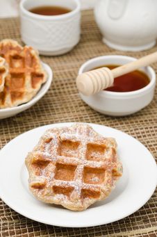 Homemade Waffles Topped With Powdered Sugar For Breakfast Royalty Free Stock Image Homemade Waffles Topped With Powdered Sugar For Breakfast Royalty Free Stock Image