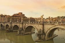Sant Angelo Bridge At Sunset, Rome Royalty Free Stock Photo Sant Angelo Bridge At Sunset, Rome Royalty Free Stock Photo