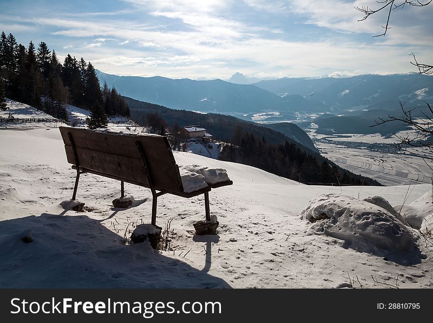 A bench on top of the mountain. A bench on top of the mountain