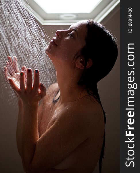 Happy Young Woman In Shower