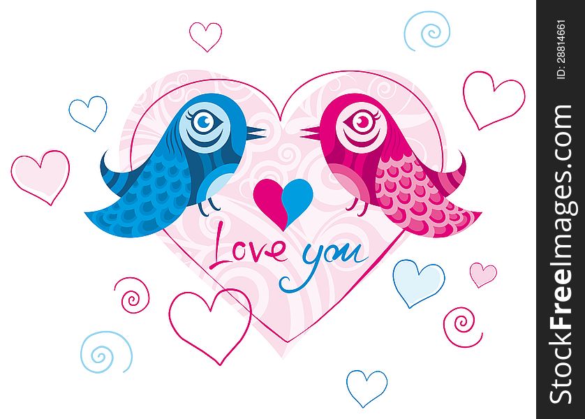 Birds in love. Card for Valentines Day