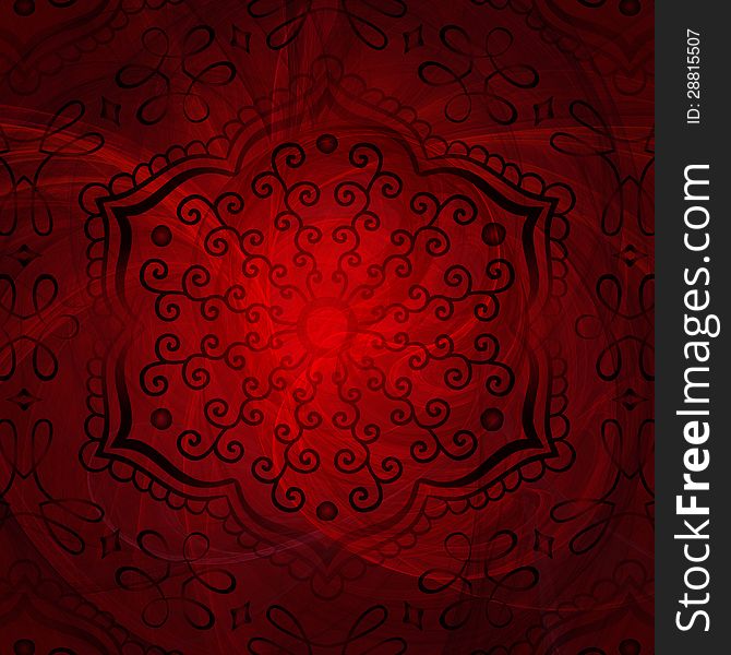 Background for romantic card, poster, flyer or banner. With lace elements in red and black colors. Raster version.