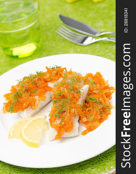 Cod with pickled carrots and onions