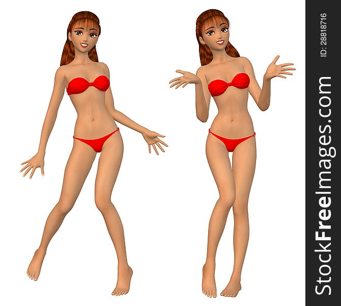 Cartoon girl in red bikini