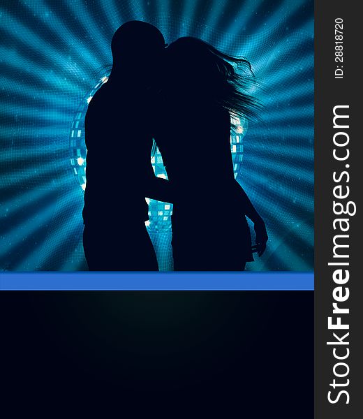 Illustration of dancing couple silhouettes on disco party. Illustration of dancing couple silhouettes on disco party.