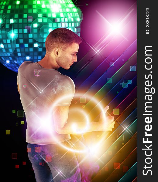 Illustration of 3d man dancing on disco party. Illustration of 3d man dancing on disco party.