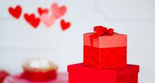 Hearts And Wrapped Present Box Stock Photo