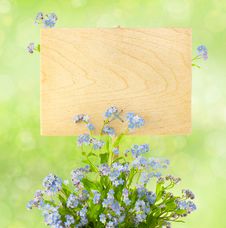 Wood Sign With Flowers / Empty Board For Your Text /  On Light-g Stock Photos