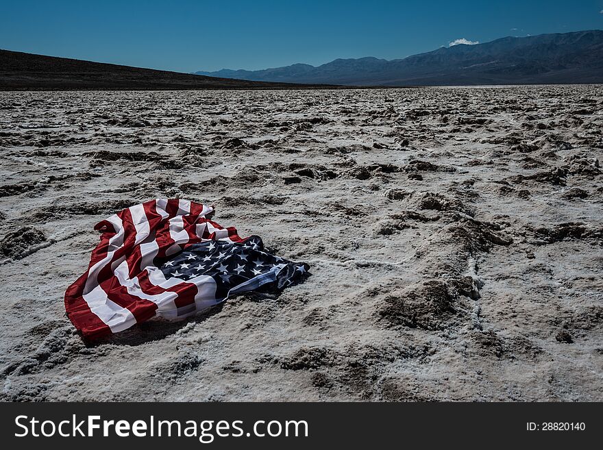 USA Flag in The Death Valley. USA Flag in The Death Valley