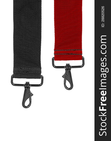 Red and black fabric strap on a white background. Red and black fabric strap on a white background