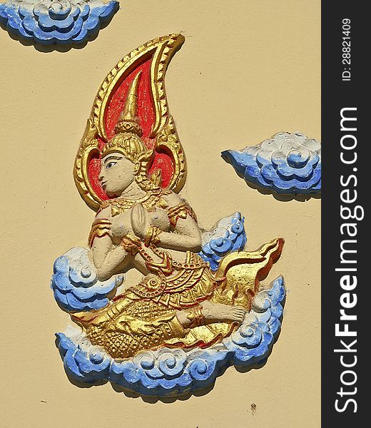 Image of thai flying angel on wall