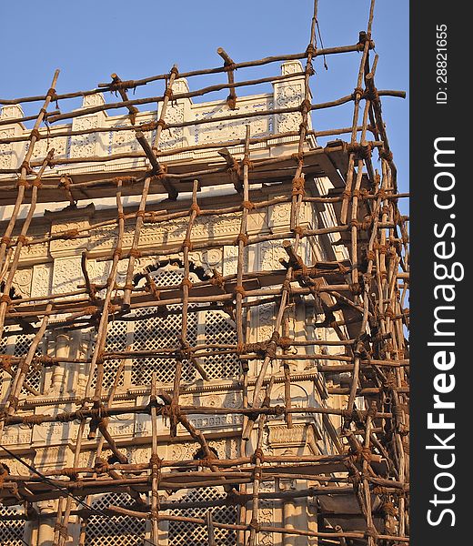 Bamboo scaffold is cover old building in india