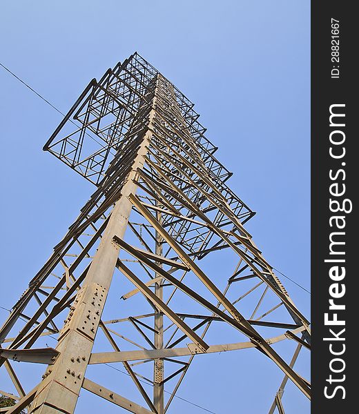 Steel structure of main electricity post in clear sky