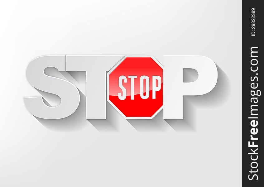 Stop Text with the stop sign on a light background.