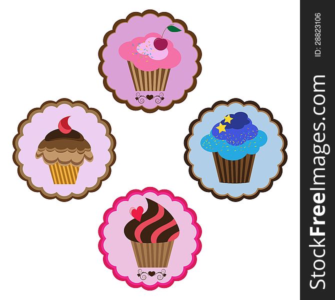 Set of delicious colorful cupcakes. Set of delicious colorful cupcakes