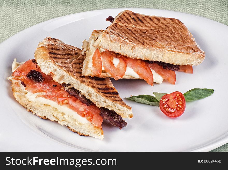 Restaurant dish consisting of  toast with salmon. Restaurant dish consisting of  toast with salmon