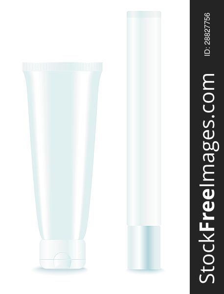 Blue cosmetic tubes  on white background. Place for your text. Vector