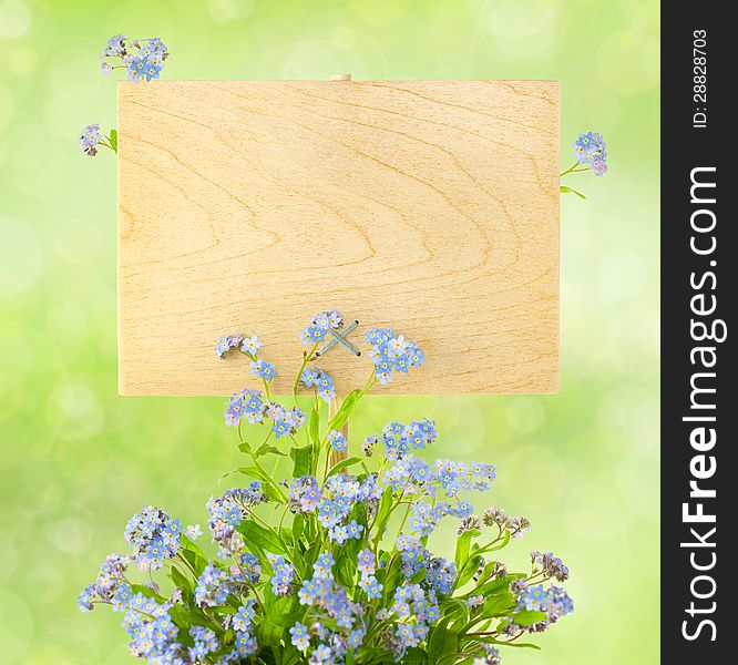 Wood Sign with Flowers / empty board for your text /  on light-g