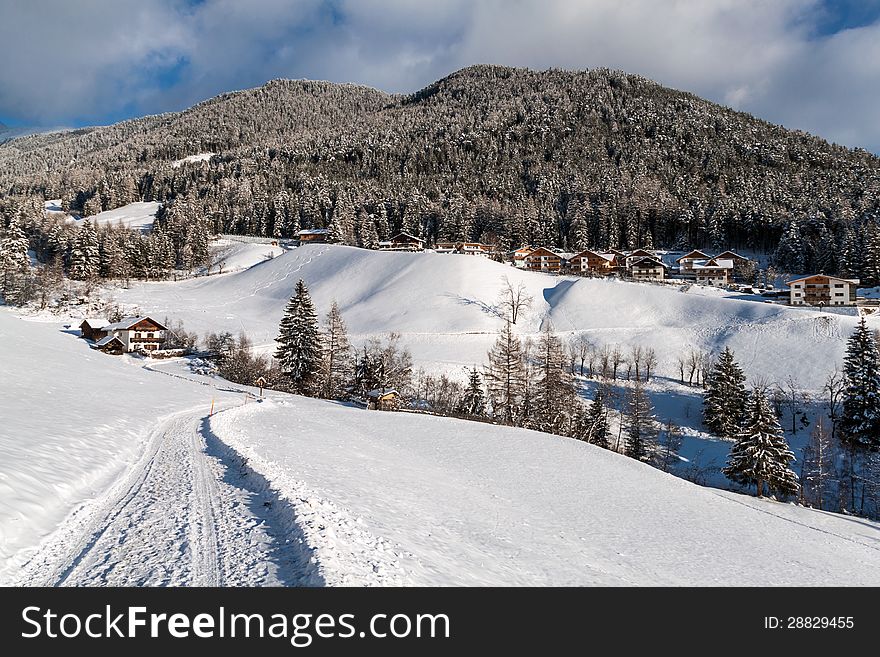 A path in the snow in south tyrol