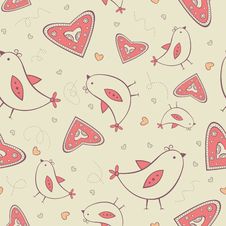 Seamless Pattern With Birds And Hearts Stock Image Seamless Pattern With Birds And Hearts Stock Image