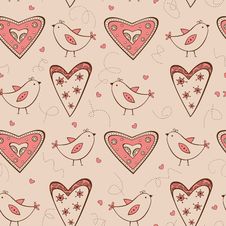 Seamless Pattern With Birds And Hearts Stock Image Seamless Pattern With Birds And Hearts Stock Image