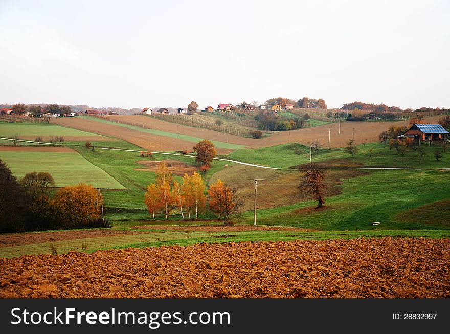 Fields and hills in autumn