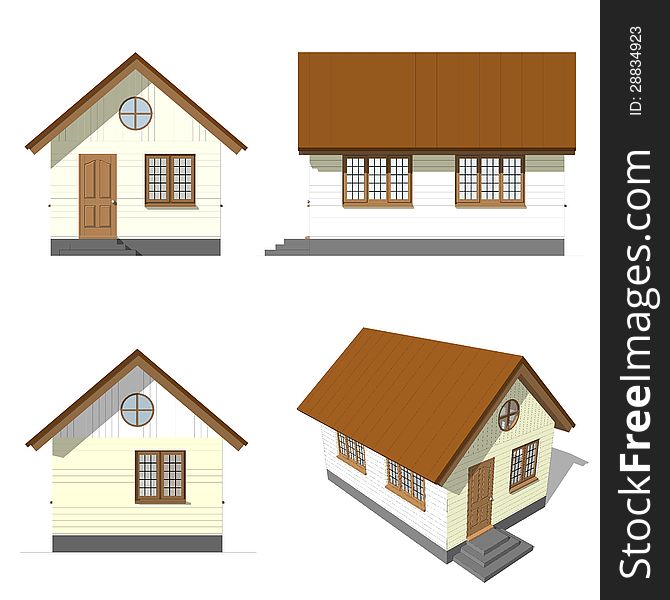 A set of house facade , on white background. A set of house facade , on white background