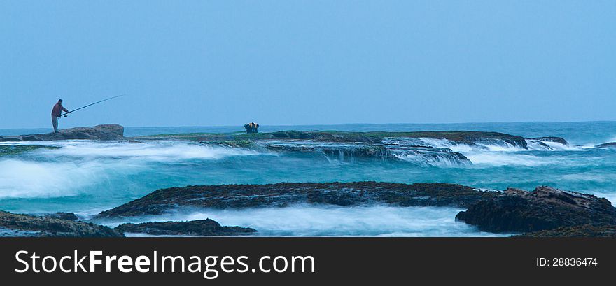 Big Rocks Used As A Platform For Fishing