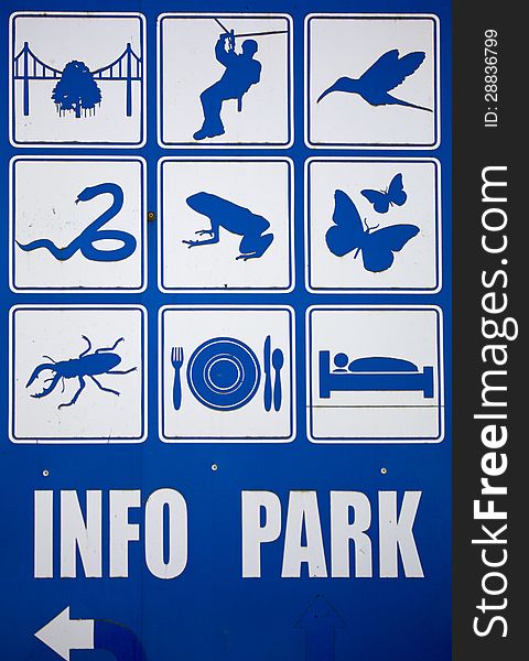 Blue information board with possible activities