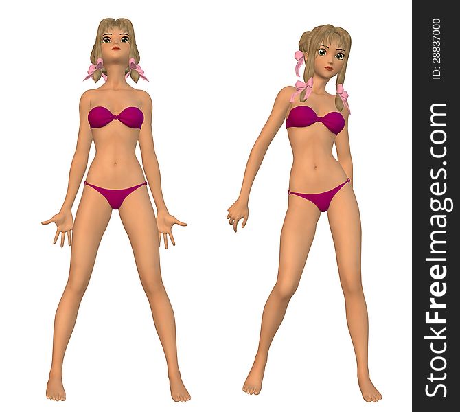 Cartoon girl in pink bikini