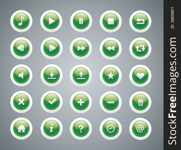 Illustration of green glossy media buttons. Illustration of green glossy media buttons