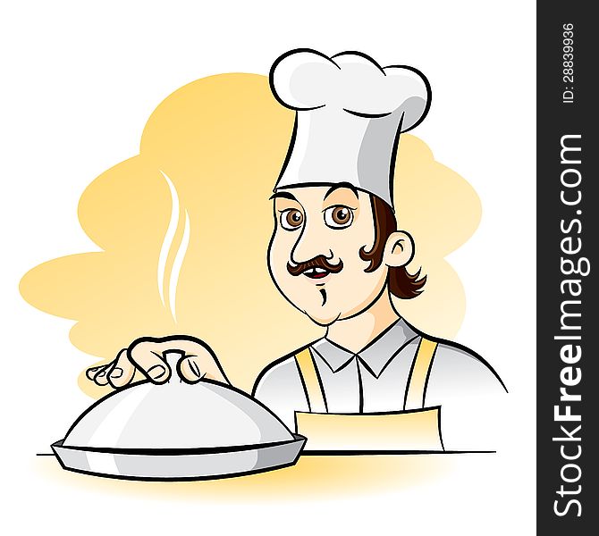 Cheerful Chef Cook, vector cartoon illustration