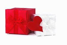 Gift Box With Red Heart Isolated On White Stock Photography