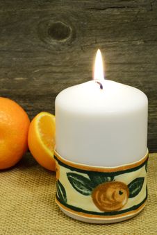 Candle And Clementines... Royalty Free Stock Image Candle And Clementines... Royalty Free Stock Image