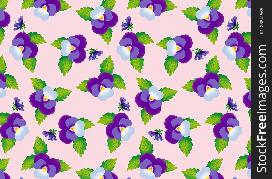 Seamless pattern with pansies purple flowers, vector drawing. Seamless pattern with pansies purple flowers, vector drawing.