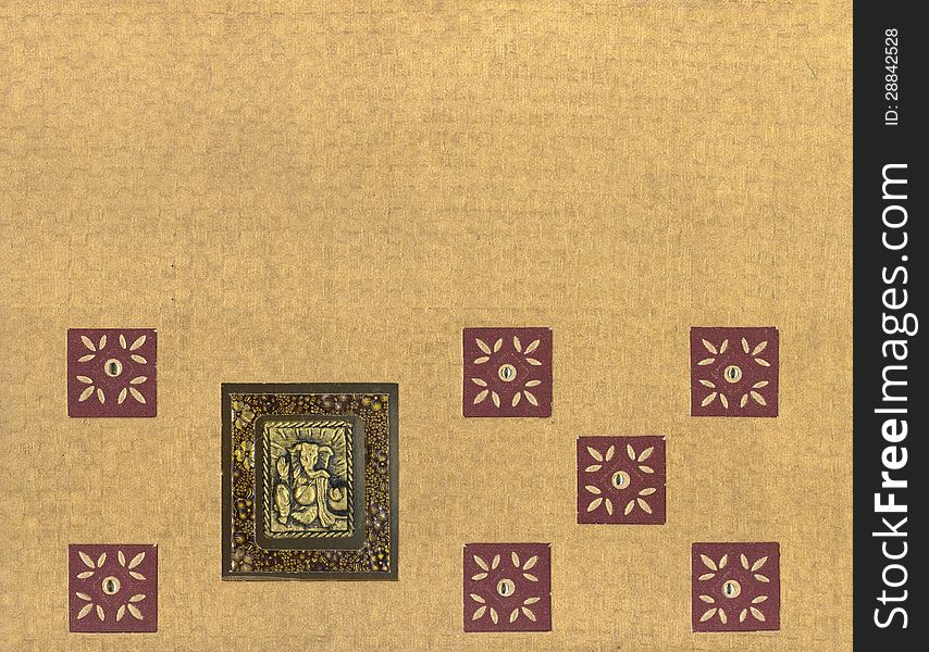 Hindu religion symbol ganesha and paisley pattern for card design. Hindu religion symbol ganesha and paisley pattern for card design