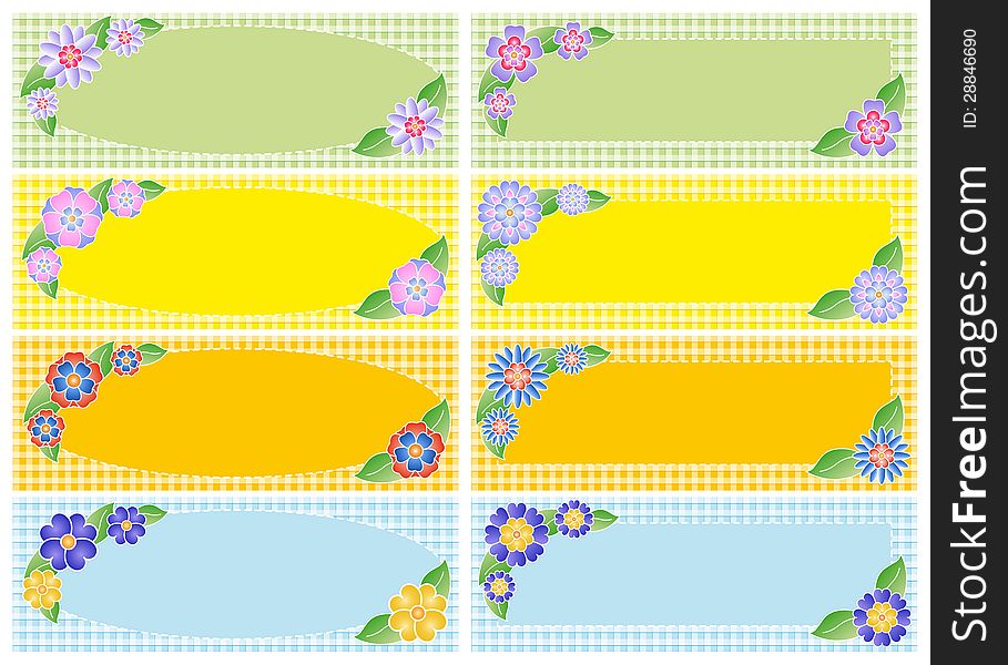 Colored rectangles as labels kitchen decorated with flowers, vector drawing.