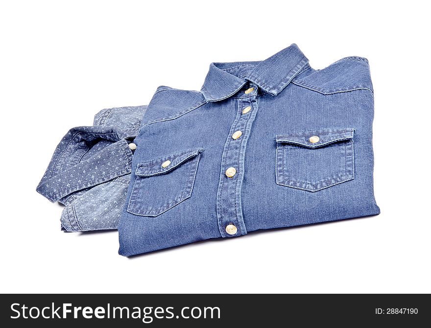 Two blue denim shirts isolated on white #2. Two blue denim shirts isolated on white #2.